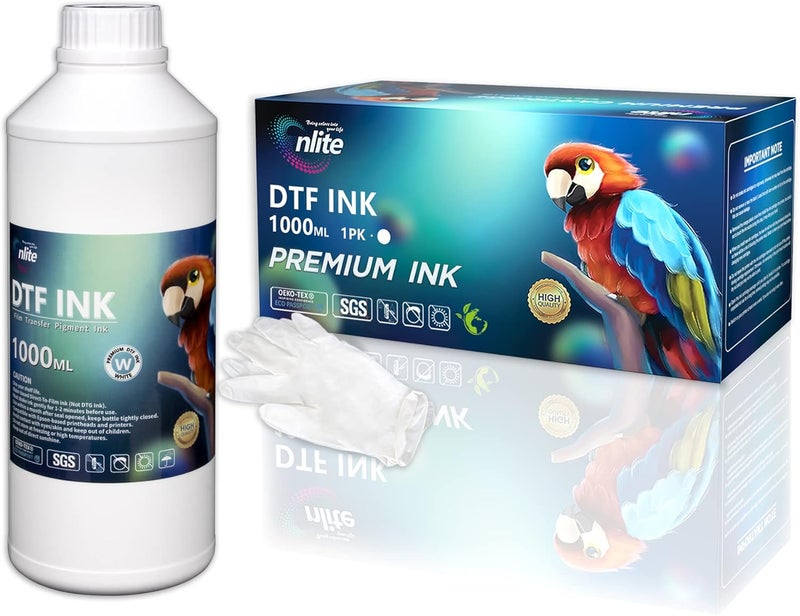 Enlite Premium DTF White Ink for DTF Heat Transfer Film Printing, Used for Printhead L1800 L805 R1390 4720 I3200 XP600 DX7 DX5 5113, Great Fluency, Whiteness and Covering Rate, 33.8oz - Image 1